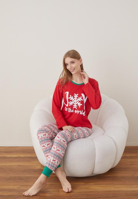 Pijama Dama Craciun ,maneca lunga ,pantaloni lungi,Engros